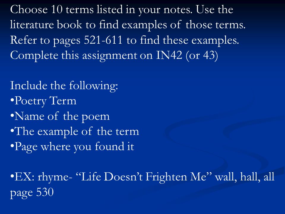 Choose 10 terms listed in your notes