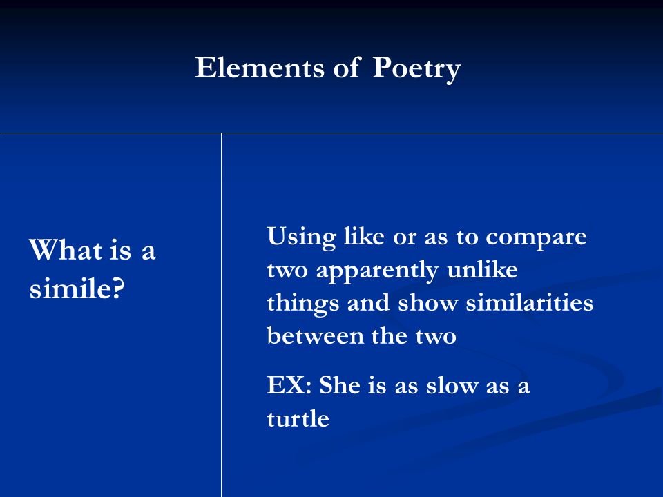 Elements of Poetry What is a simile