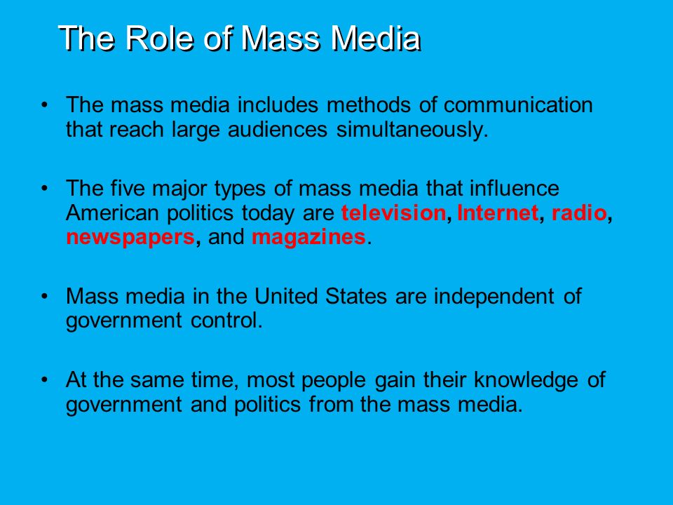 Objectives Examine the role of the mass media in providing the public with  political information. Explain how the mass media influence politics.  Understand. - ppt video online download