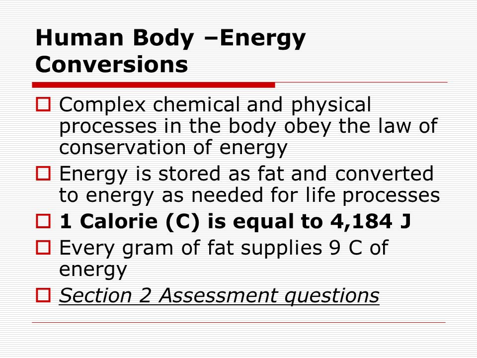 Human Body –Energy Conversions