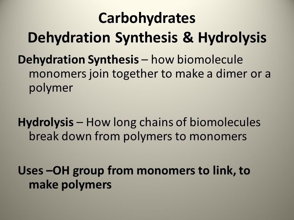 Carbohydrates Dehydration Synthesis & Hydrolysis