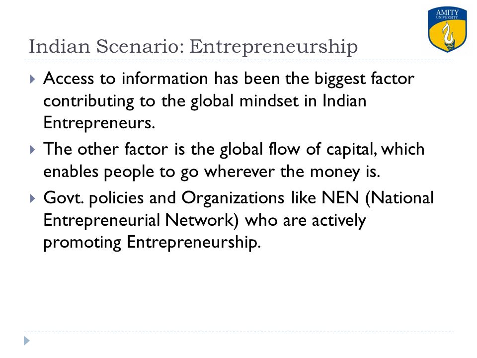 Indian Scenario: Entrepreneurship
