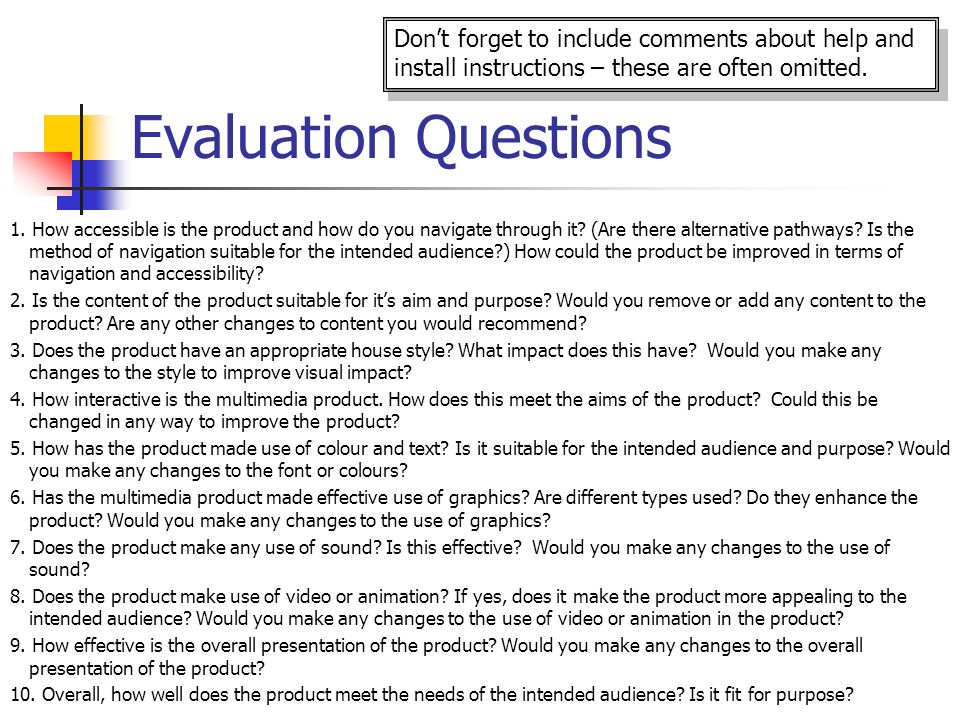 Evaluation Questions 4/23/2017