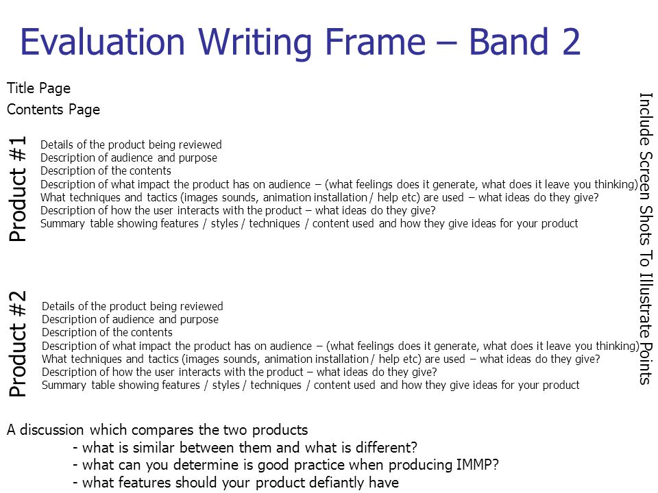 Evaluation Writing Frame – Band 2
