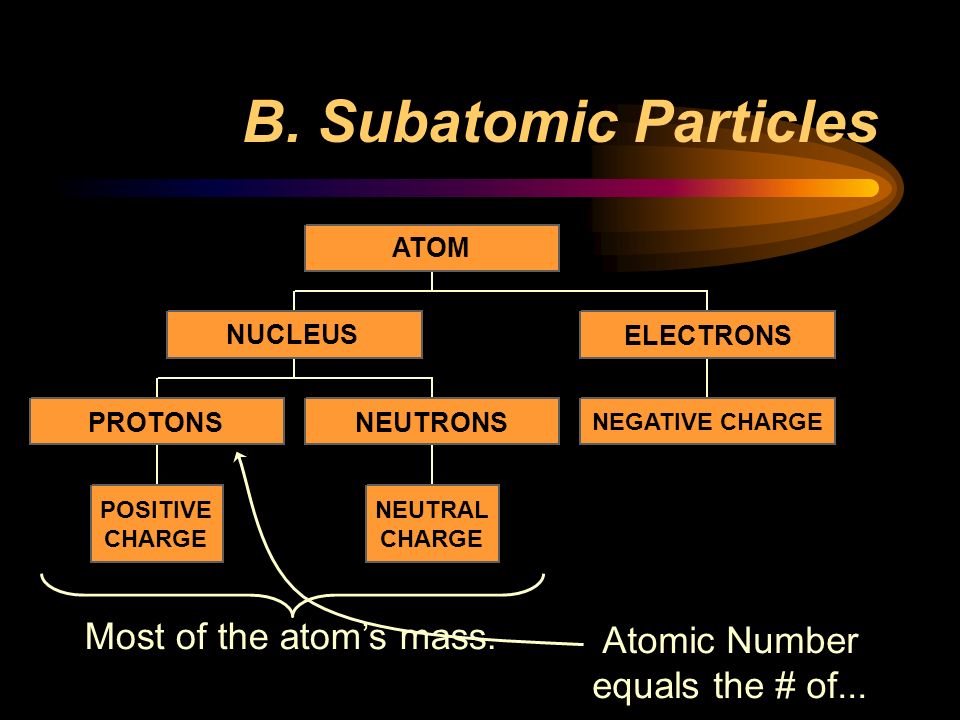 B. Subatomic Particles Most of the atom’s mass. Atomic Number