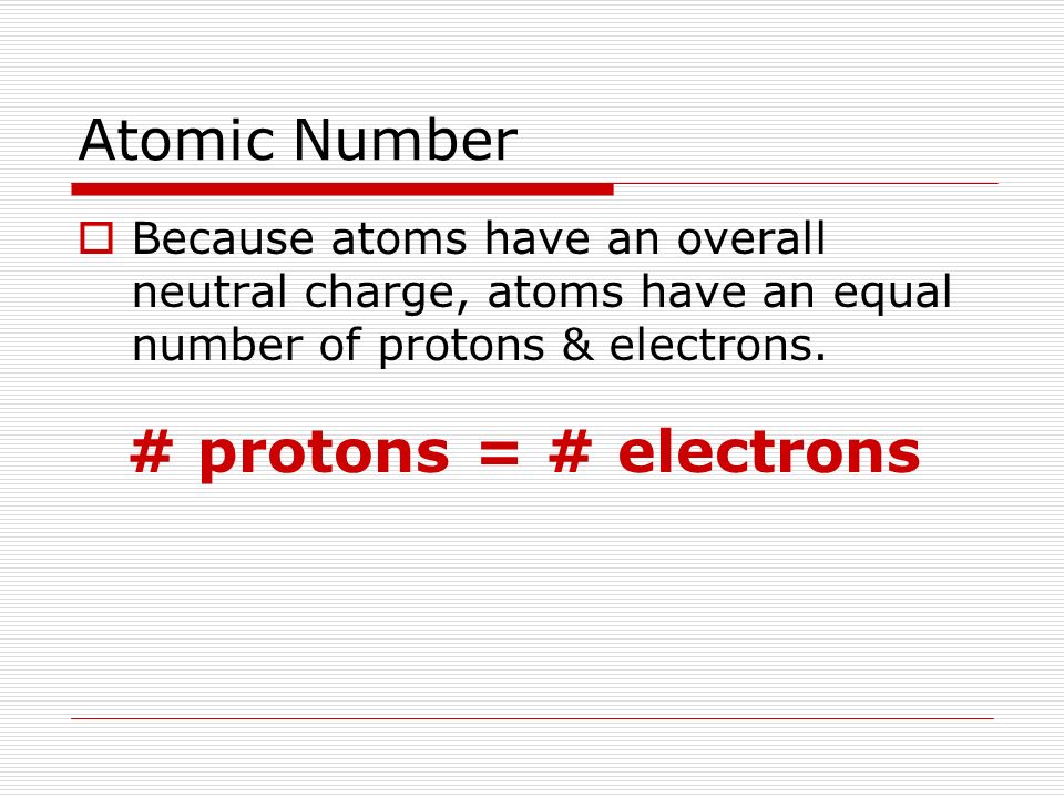 # protons = # electrons Atomic Number