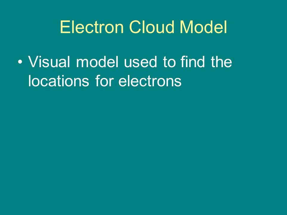 Electron Cloud Model Visual model used to find the locations for electrons