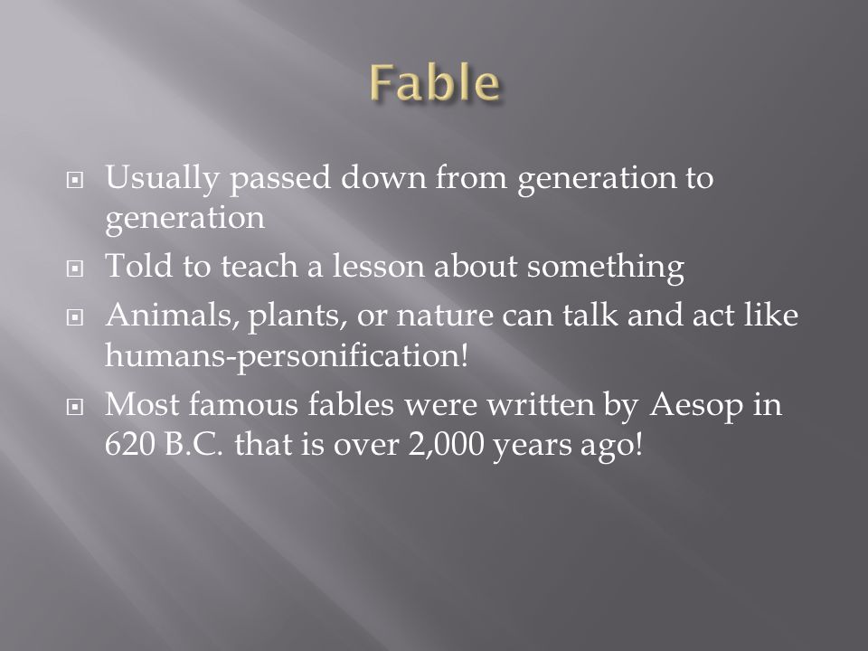 A short story typically with animals conveying a moral. - ppt video online  download