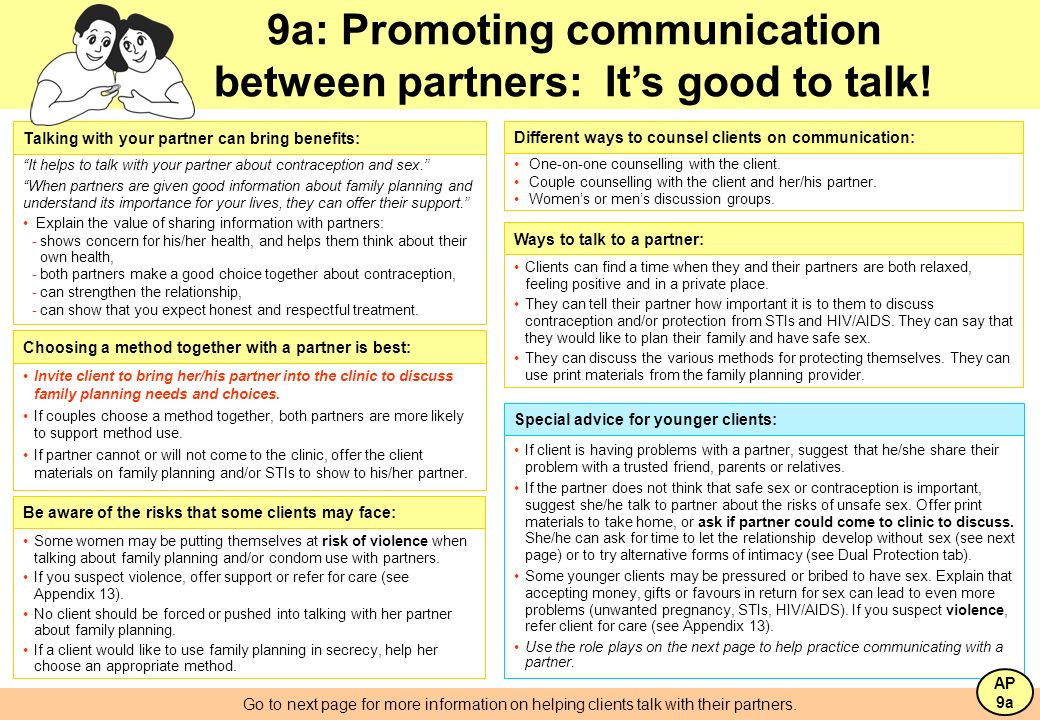 9a: Promoting communication between partners: It’s good to talk! 