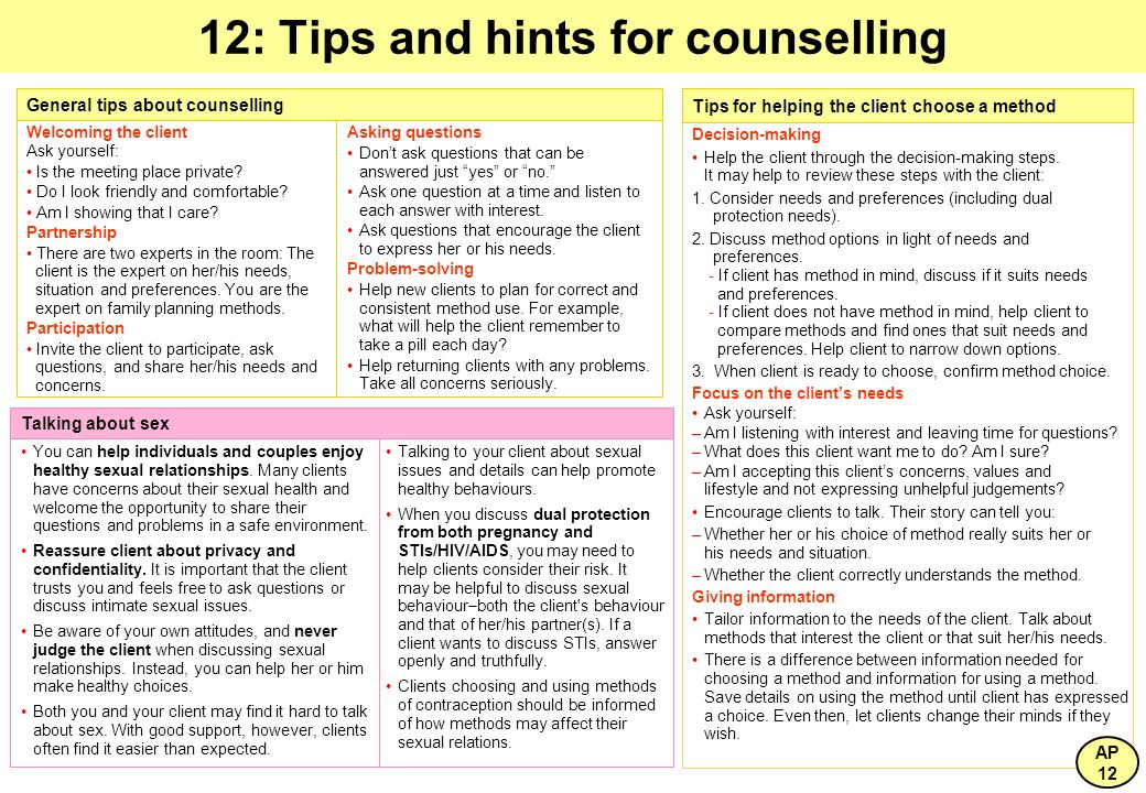 12: Tips and hints for counselling 