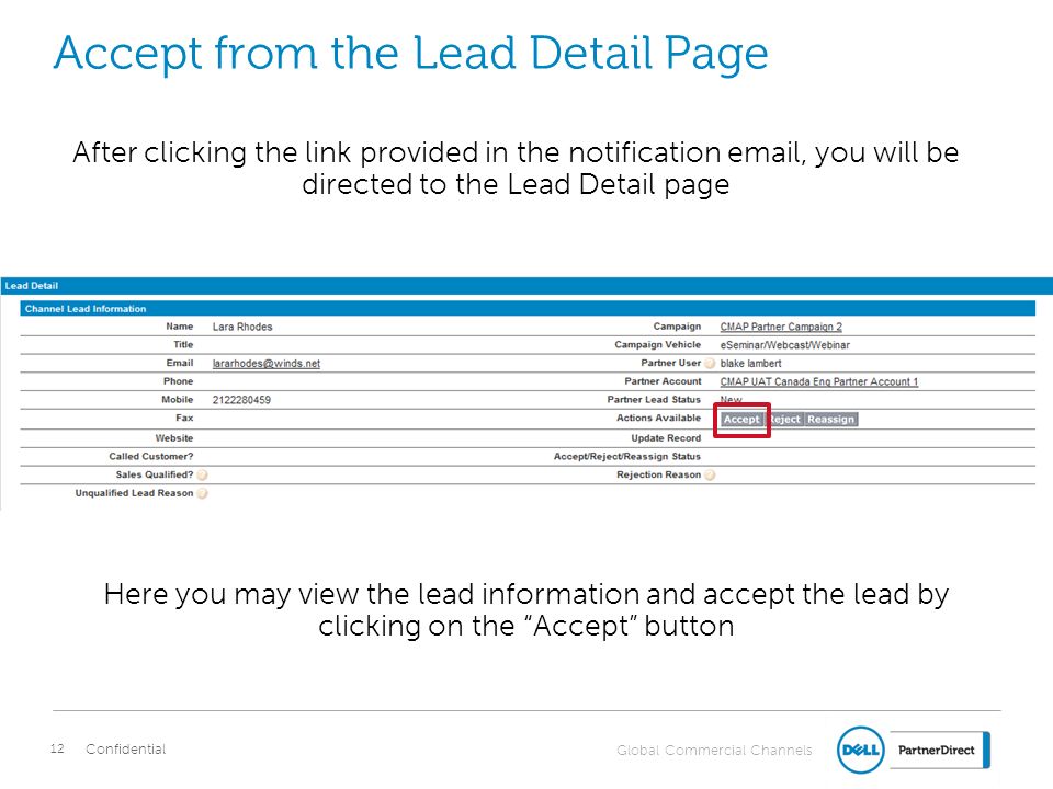 Accept from the Lead Detail Page