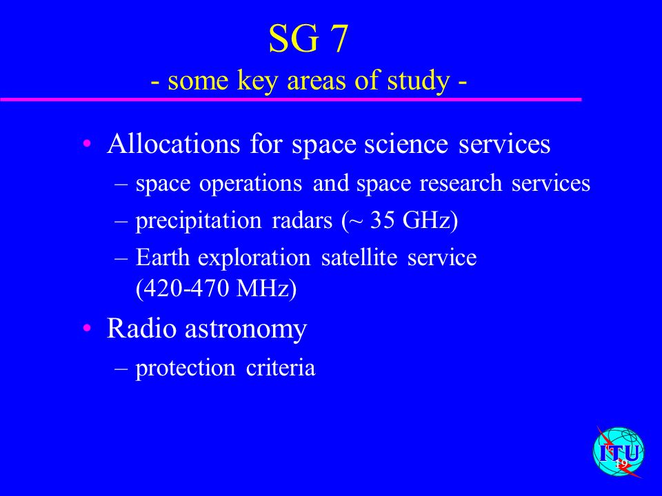 SG 7 - some key areas of study -