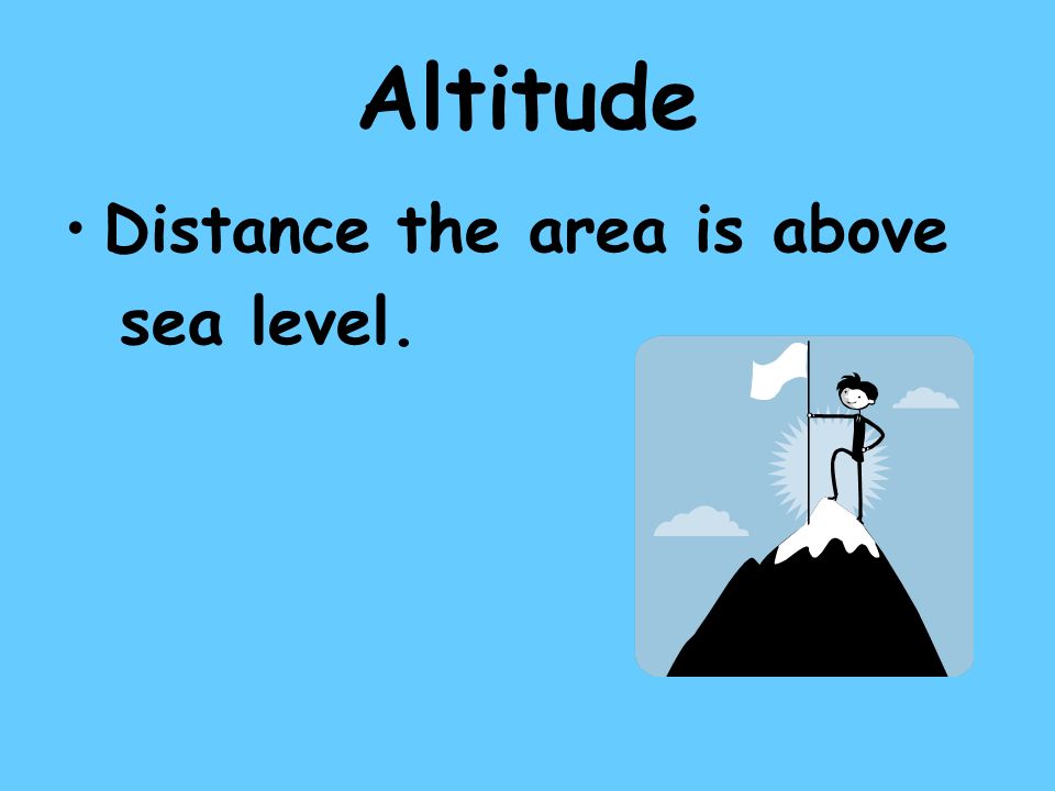 Altitude Distance the area is above sea level.