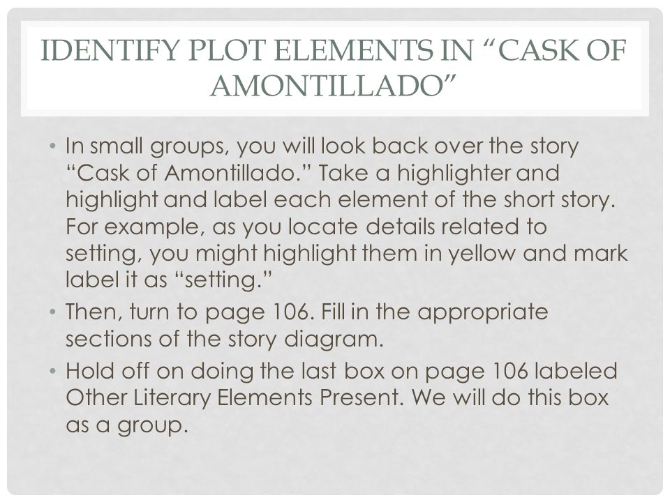 Identify Plot Elements in Cask of Amontillado