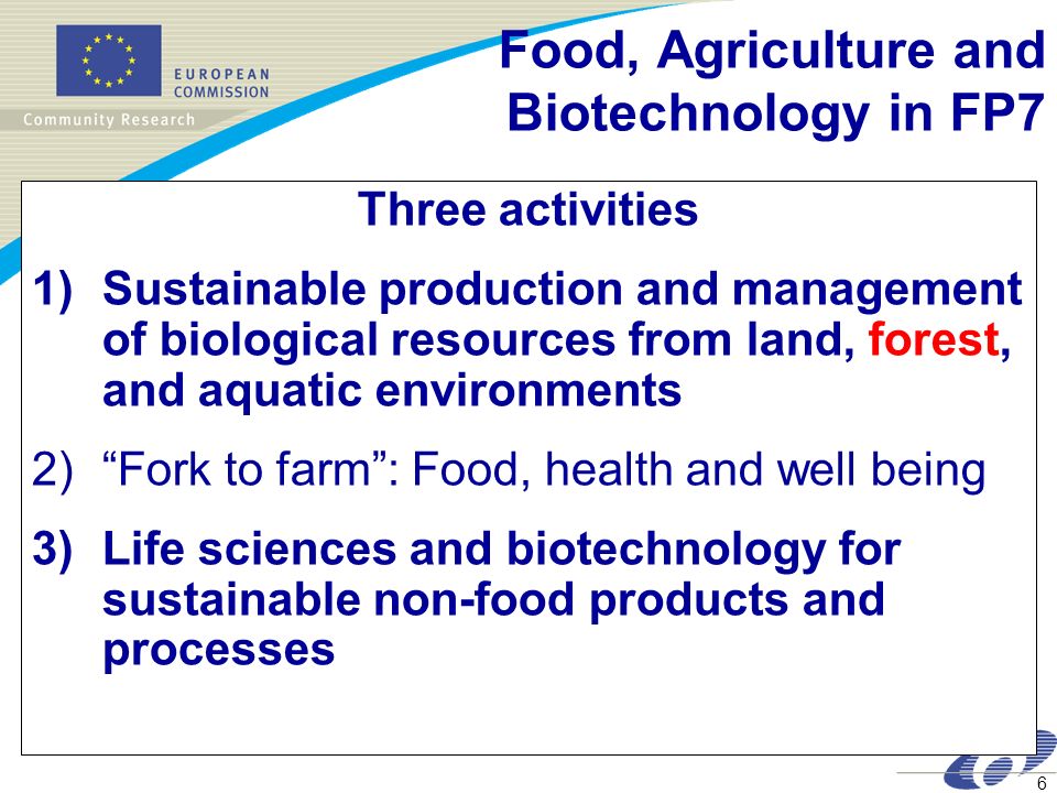 Food, Agriculture and Biotechnology in FP7