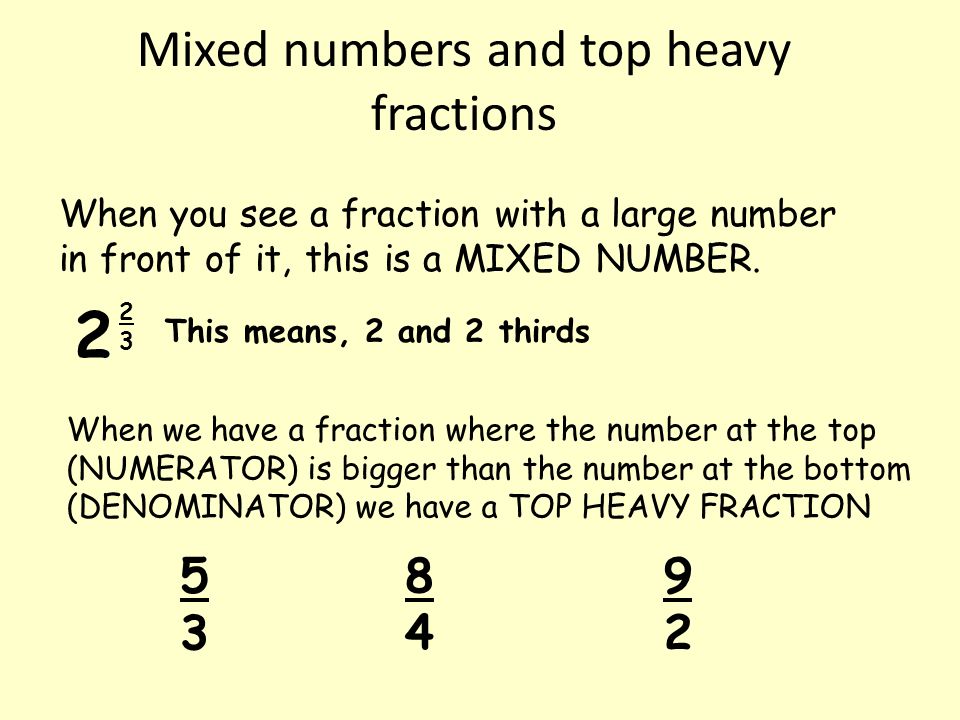 Mixed numbers and top heavy fractions