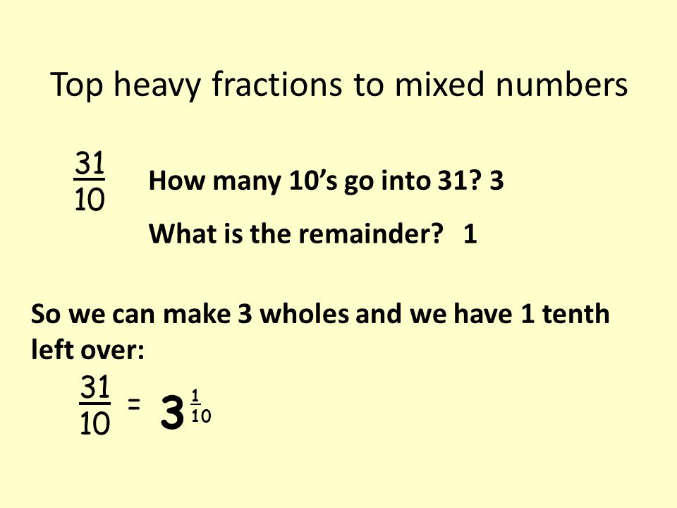 Top heavy fractions to mixed numbers