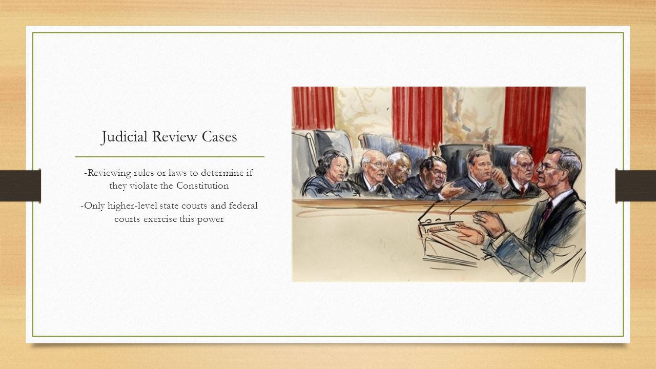 Judicial Review Cases -Reviewing rules or laws to determine if they violate the Constitution.
