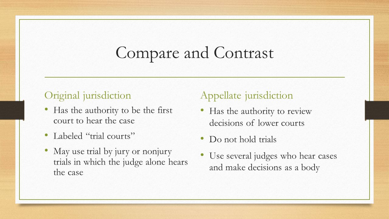 Compare and Contrast Original jurisdiction Appellate jurisdiction
