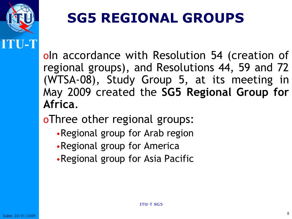 SG5 REGIONAL GROUPS