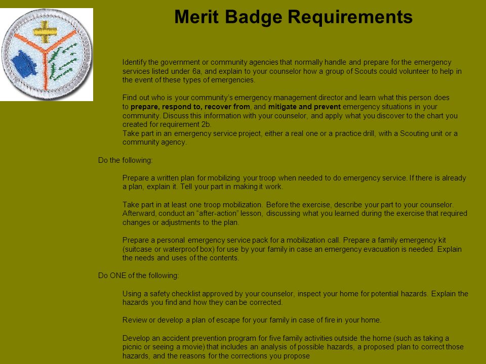 Emergency Preparedness Merit Badge Chart