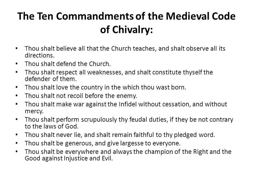 The Ten Commandments of the Medieval Code of Chivalry: