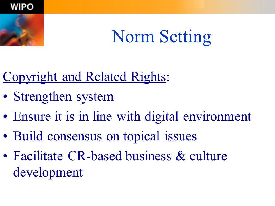 Norm Setting Copyright and Related Rights: Strengthen system