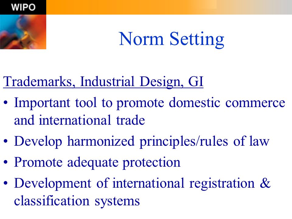 Norm Setting Trademarks, Industrial Design, GI