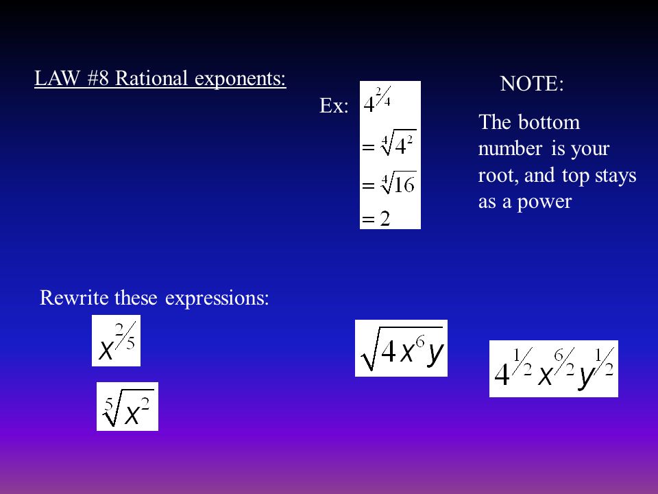 LAW #8 Rational exponents: