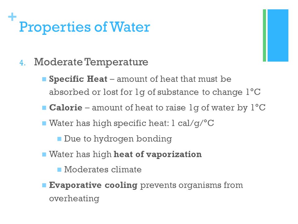 Properties of Water Moderate Temperature