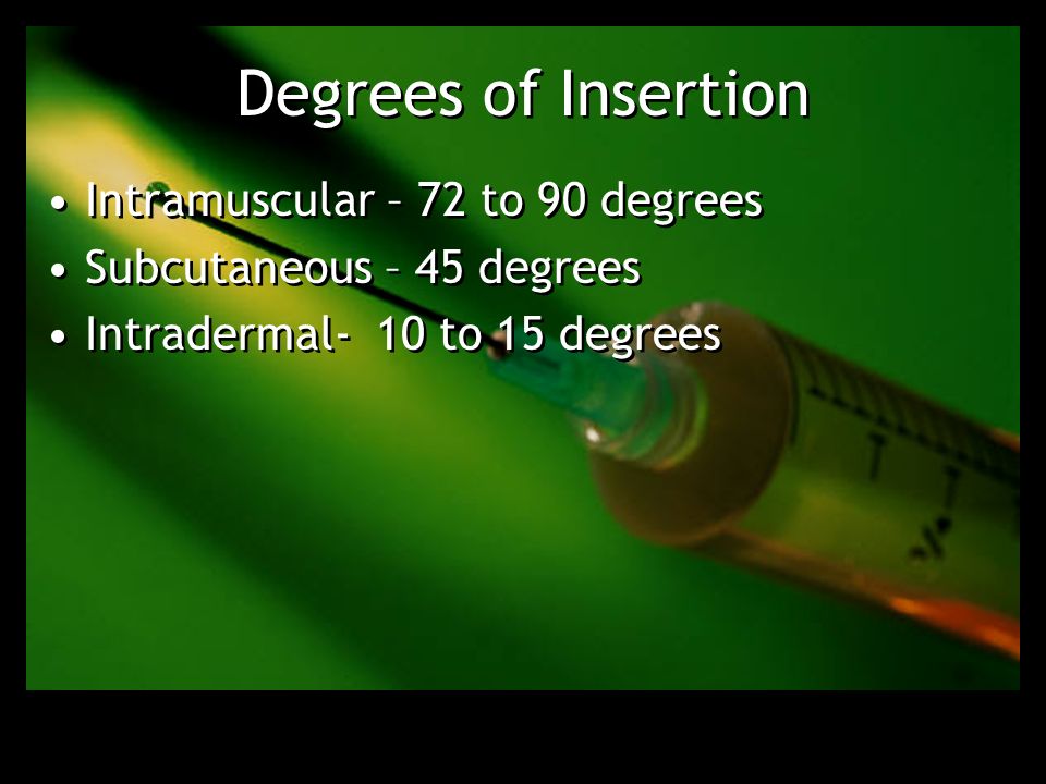 Degrees of Insertion Intramuscular – 72 to 90 degrees