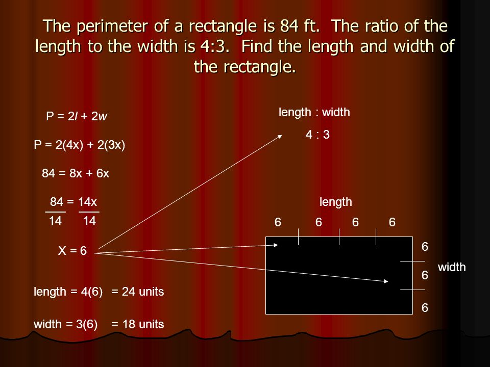 The perimeter of a rectangle is 84 ft