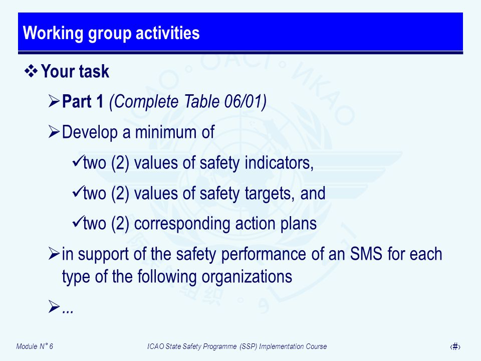 Working group activities