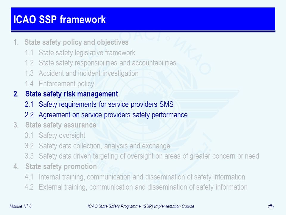 ICAO SSP framework State safety policy and objectives