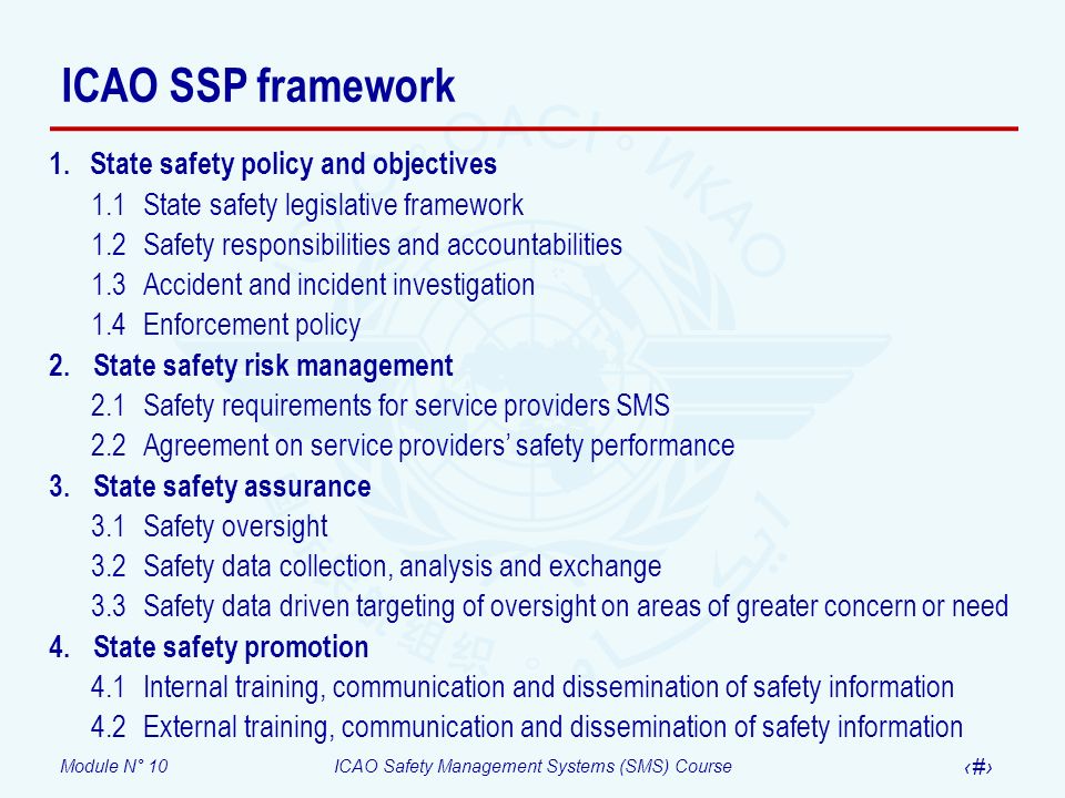 ICAO SSP framework State safety policy and objectives