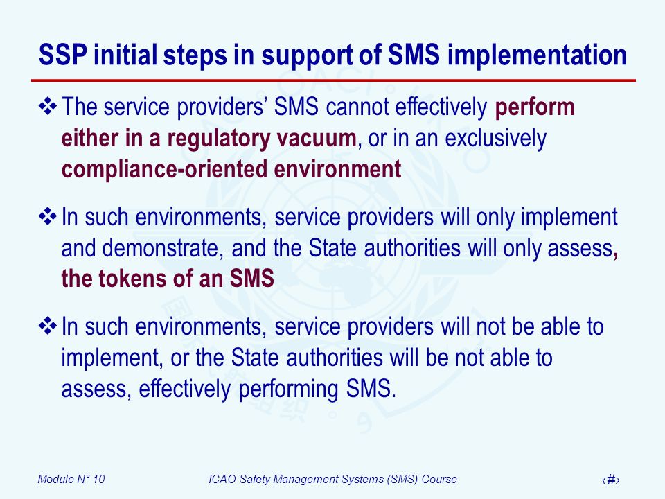 SSP initial steps in support of SMS implementation