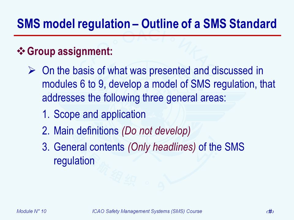 SMS model regulation – Outline of a SMS Standard