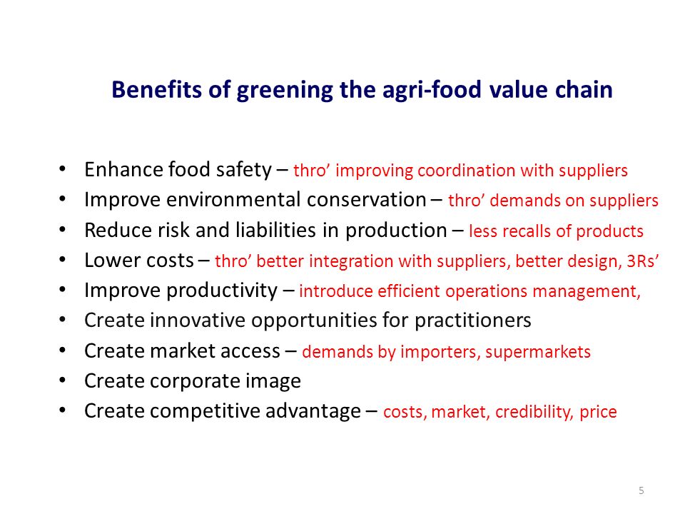 Benefits of greening the agri-food value chain