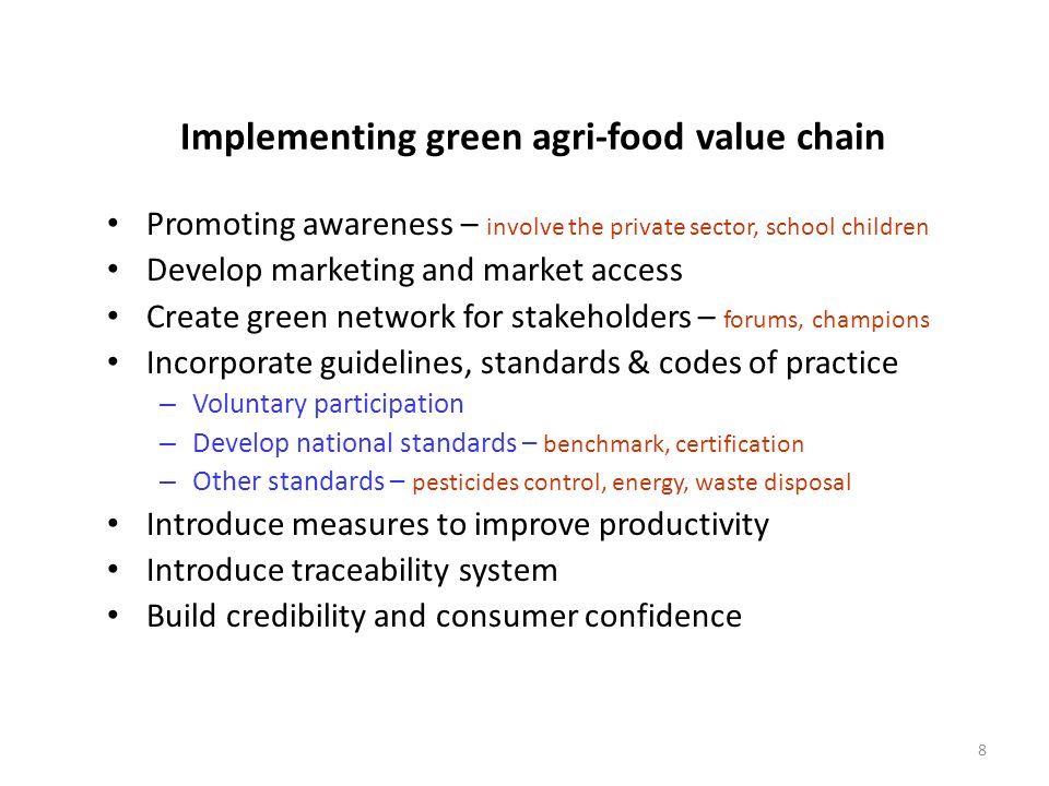 Implementing green agri-food value chain