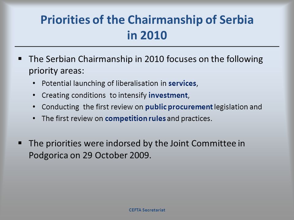 Priorities of the Chairmanship of Serbia in 2010