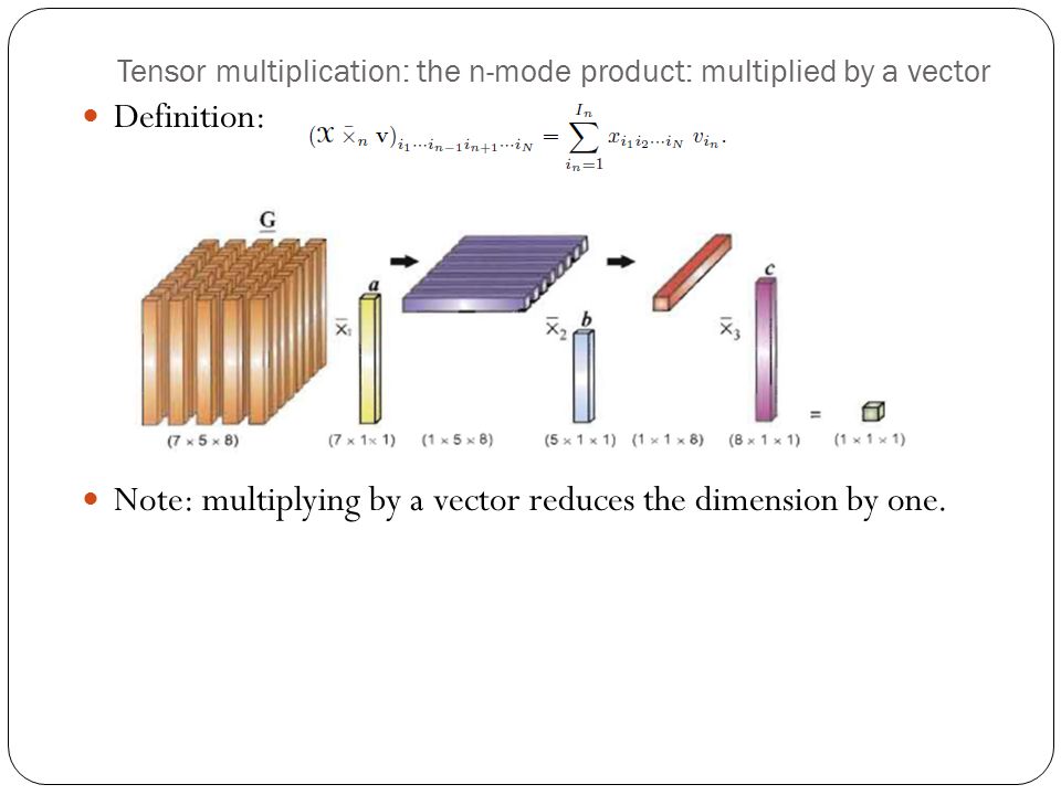 Tensor multiplication: the n-mode product: multiplied by a vector