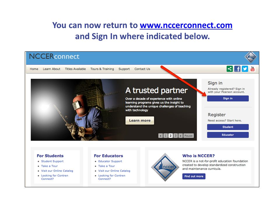 You can now return to www. nccerconnect