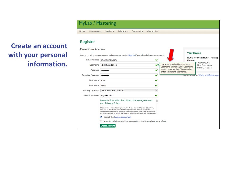 Create an account with your personal information.