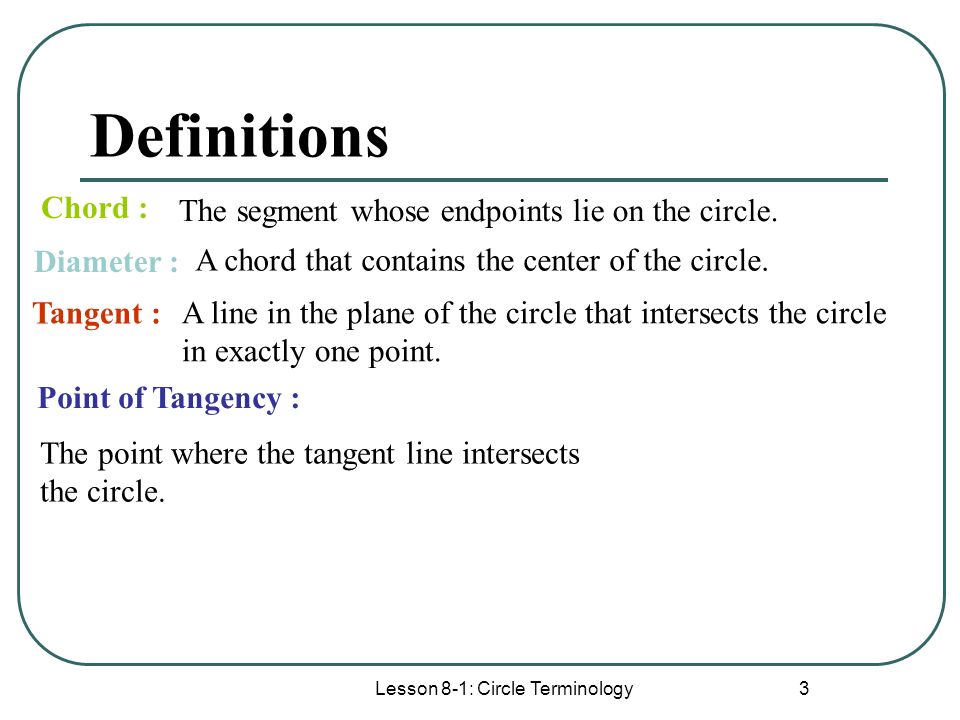 Lesson 8-1: Circle Terminology