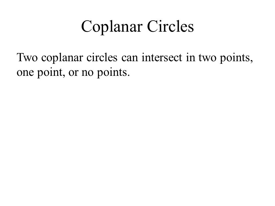 Coplanar Circles Two coplanar circles can intersect in two points, one point, or no points.