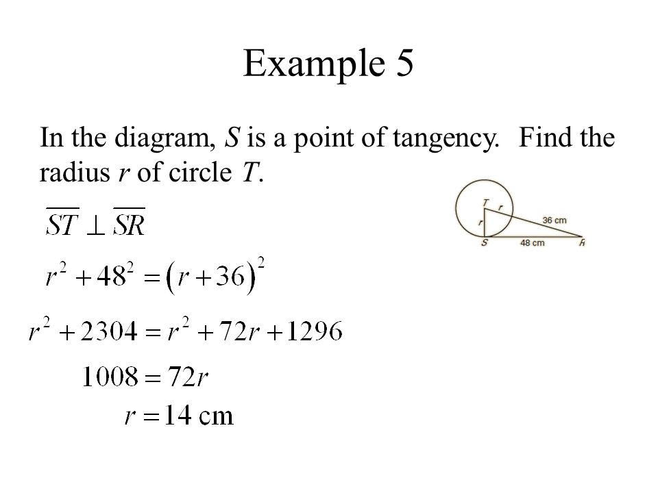 Example 5 In the diagram, S is a point of tangency. Find the radius r of circle T.