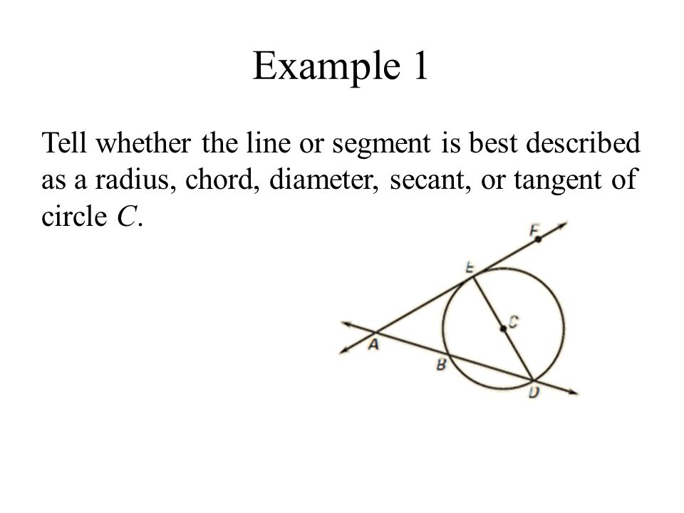 Example 1 Tell whether the line or segment is best described as a radius, chord, diameter, secant, or tangent of circle C.
