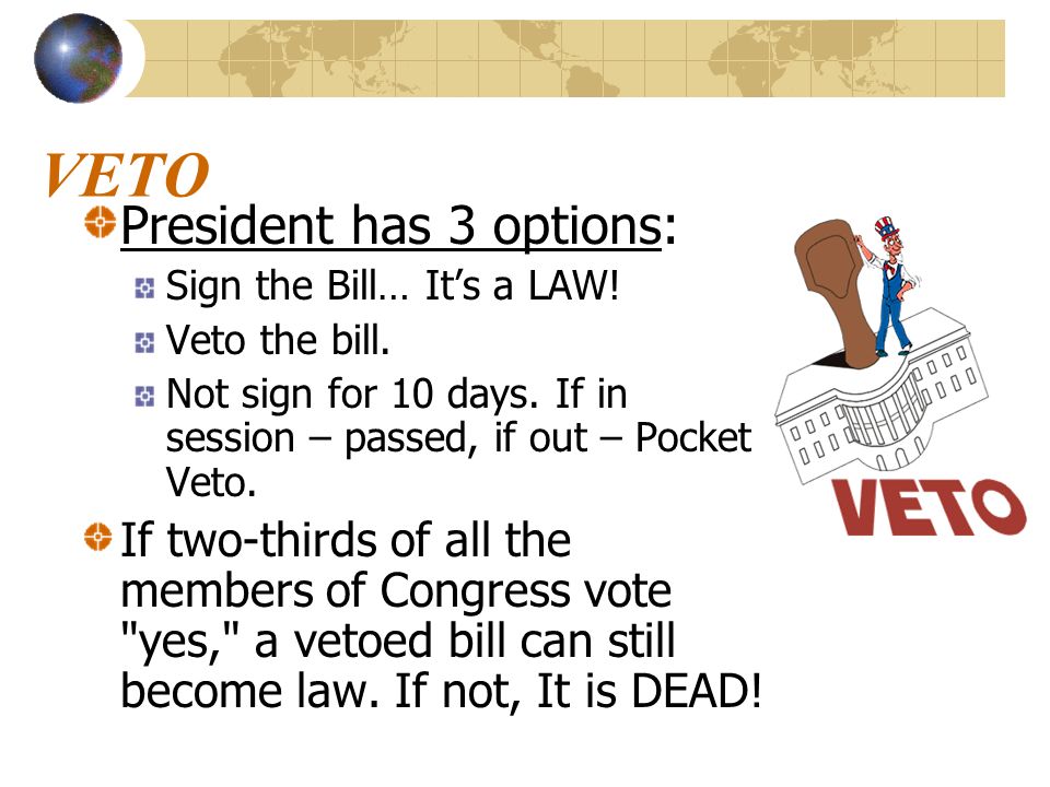 VETO President has 3 options:
