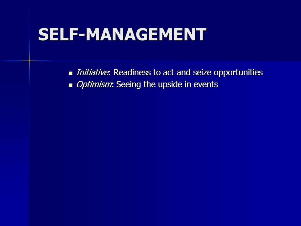 SELF-MANAGEMENT Initiative: Readiness to act and seize opportunities