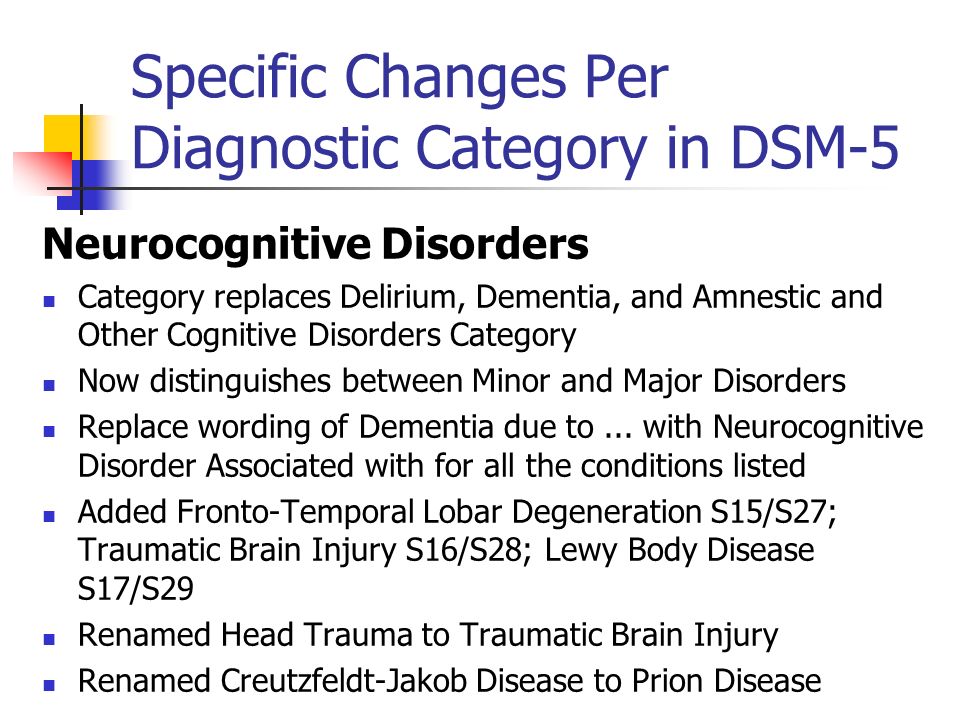 Specific Changes Per Diagnostic Category in DSM-5.